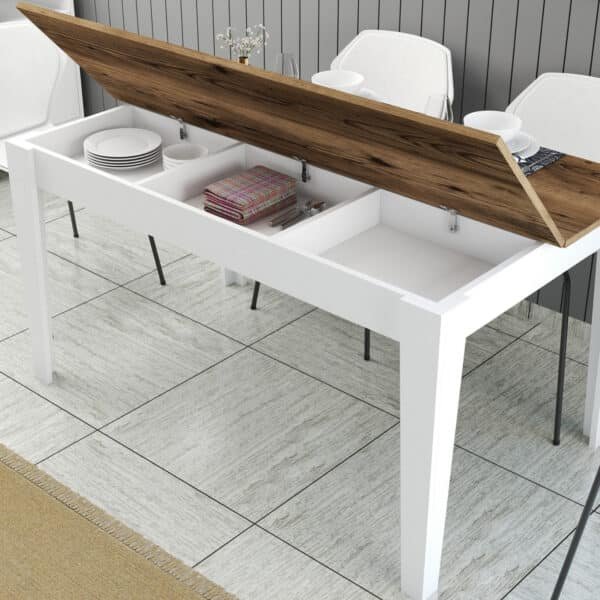 ΤΡΑΠΕΖΙ ΤΡΑΠΕΖΑΡΙΑΣ STANDARD HM9507.07 ΜΕΛΑΜΙΝΗ ΛΕΥΚΗ-ΚΑΡΥΔΙ ΜΕ ΑΠΟΘ.ΧΩΡΟ 145x88x75Yεκ. - Image 5