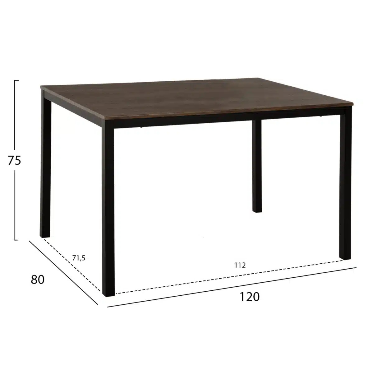 ΤΡΑΠΕΖΙ ΤΡΑΠΕΖΑΡΙΑΣ GOOSE HM9532 MDF ΚΑΡΥΔΙ-ΜΑΥΡΟ ΜΕΤΑΛΛΟ 120X80Χ75Yεκ. - Image 2