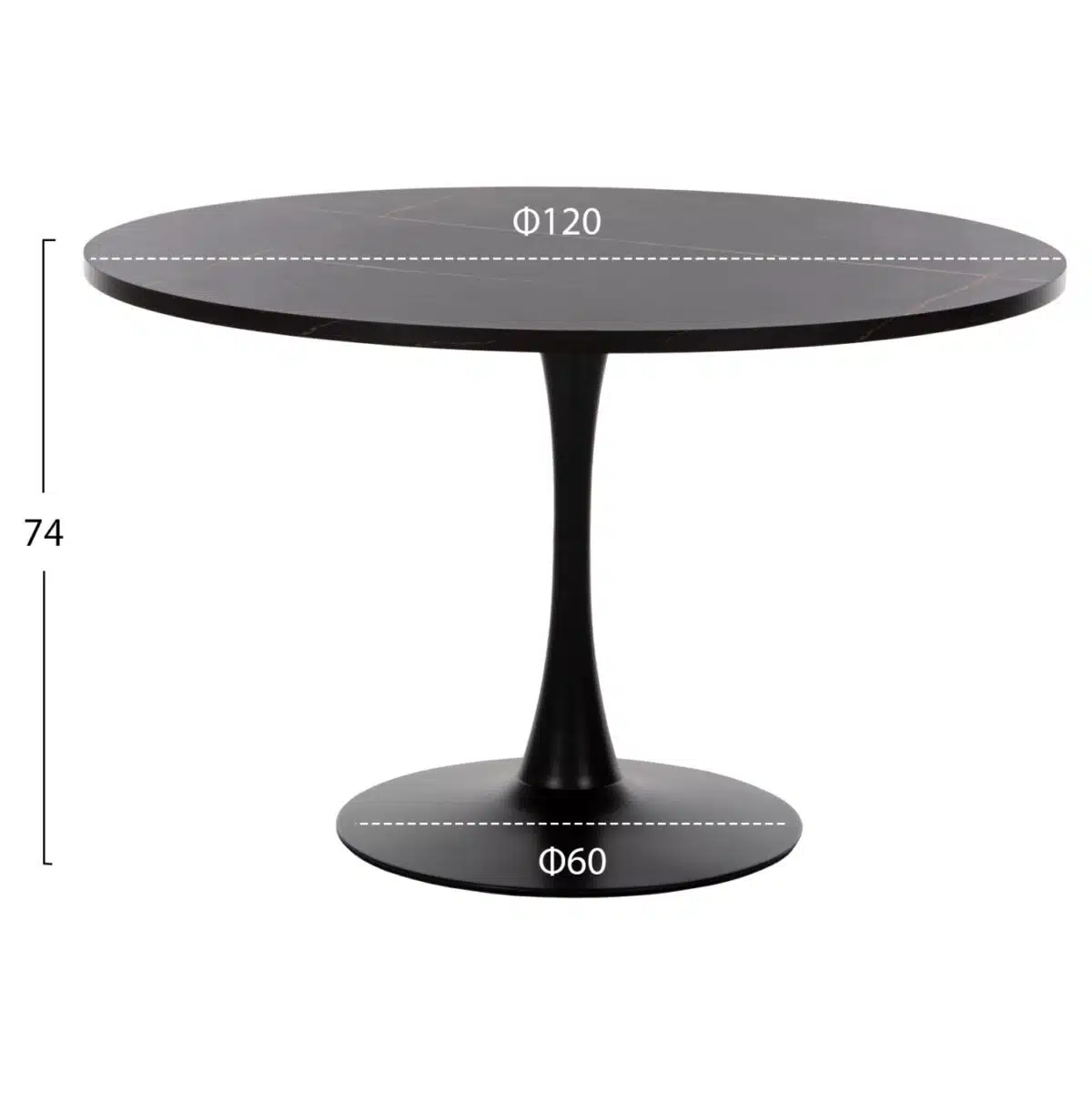 ΤΡΑΠΕΖΙ ΤΡΑΠΕΖΑΡΙΑΣ ROLLO HM9422.02 ΣΤΡΟΓΓΥΛΟ BLACK MARBLE Φ120x74Yεκ. - Image 2