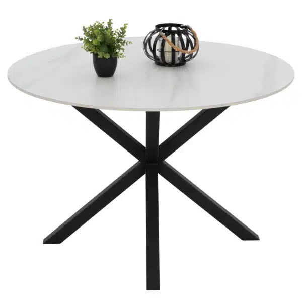 ΤΡΑΠΕΖΙ ΤΡΑΠΕΖΑΡΙΑΣ ΣΤΡΟΓΓΥΛΟ SYNTEC HM9309.02 SINTERED STONE ΛΕΥΚΟ ΜΕΤΑΛ.ΠΟΔΙΑ Φ115x75Y εκ. - Image 3
