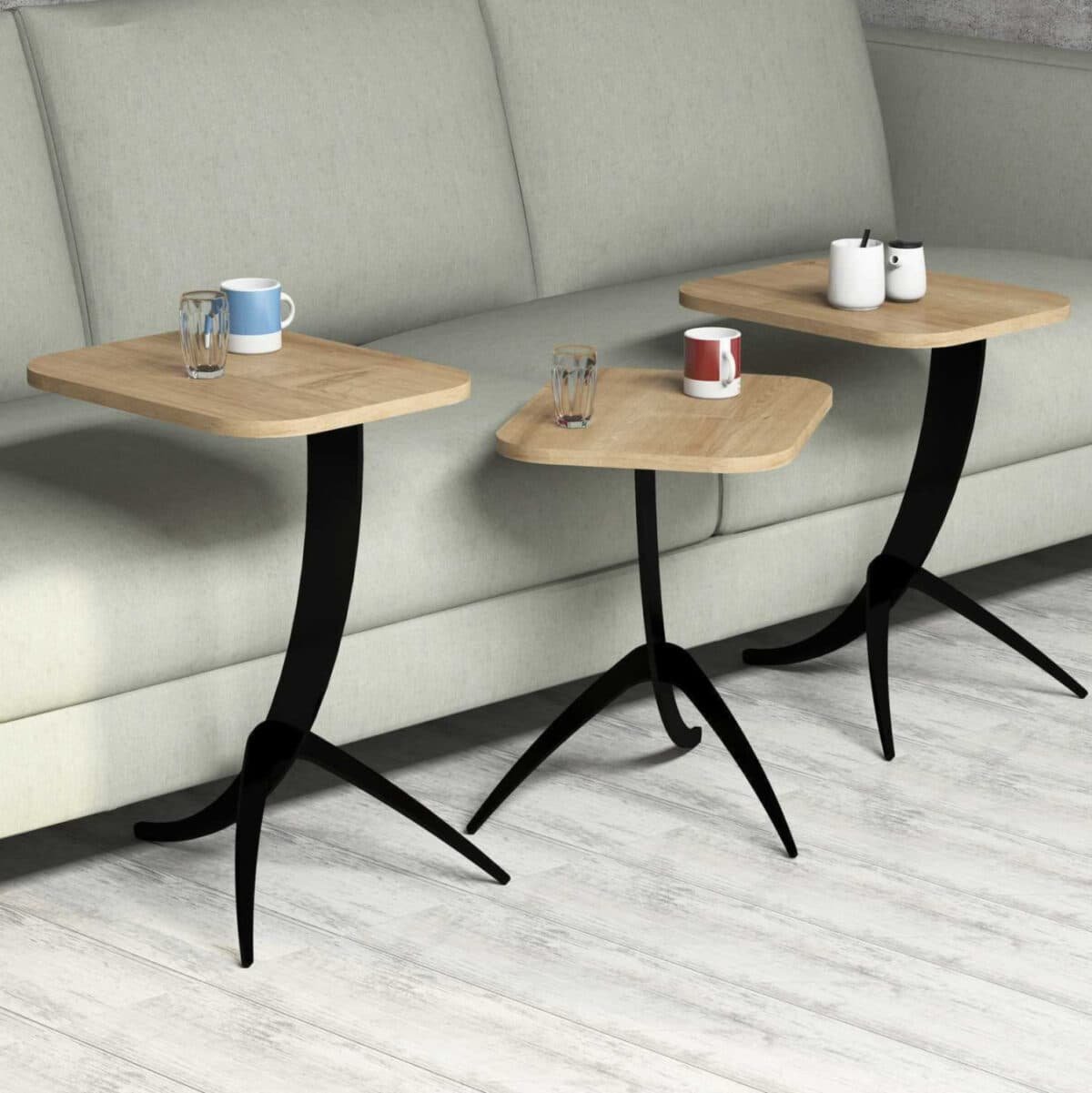 ΤΡΑΠΕΖΙ ΖΙΓΚΟΝ HM9508.01 3ΤΜΧ ΜΕΛΑΜΙΝΗ ΣΕ ΦΥΣΙΚΟ ΟΑΚ-ΜΑΥΡΑ ΜΕΤΑΛ. ΠΟΔΙΑ 35x45x60Yεκ. - Image 4