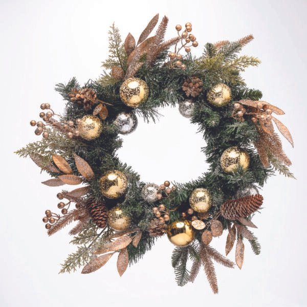 ΧΡΙΣΤΟΥΓΕΝΝΙΑΤΙΚΟ ΣΤΕΦΑΝΙ ΧΙΟΝΙΣΜΕΝΟ ΚΟΥΚΟΥΝΑΡΙΑ & ΣΤΟΛΙΔΙΑ ΔΙΑΜ.60cm