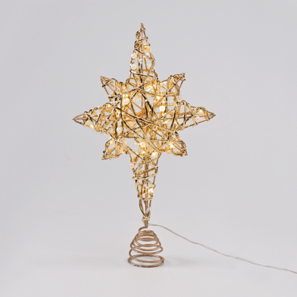 ^ "GOLD & WHITE BEAD STAR " 20 MINI WW LED ΛΑΜΠ. ΜΠΑΤ. 3ΧΑΑ