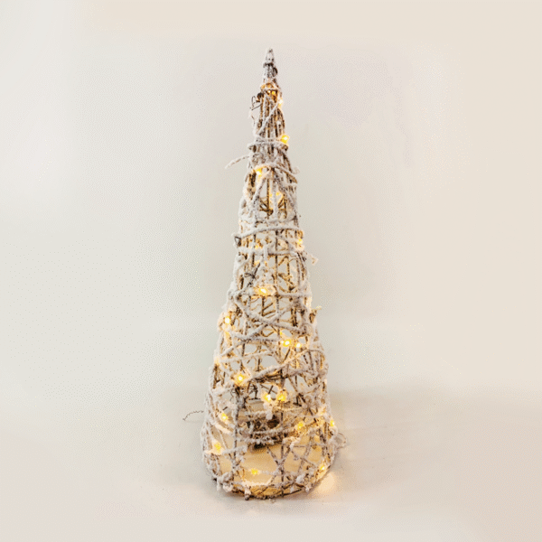 ^ "RATTAN CONE TREE WITH SNOW" 50 MINI WW LED ΛΑΜΠ. ΜΠΑΤ. 3ΧΑΑ