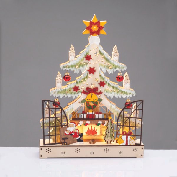 WOODEN XMAS TREE WITH FIREPLACE 16 LED ΘΕΡΜΑ  ΔΙΑΚΟΣΜΗΤΙΚΟ ΜΠΑΤ 2ΧΑΑ IP20 21.5x6x40cm