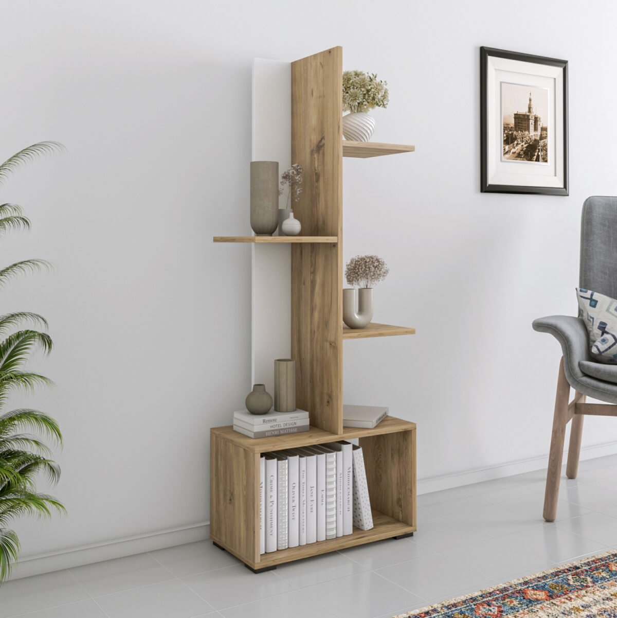 ΒΙΒΛΙΟΘΗΚΗ TRIVIO HM18195.03 ΜΕΛΑΜΙΝΗ ΣΕ ΛΕΥΚΟ-ATLANTIS GREEN 50x25x127Υεκ. - Image 3