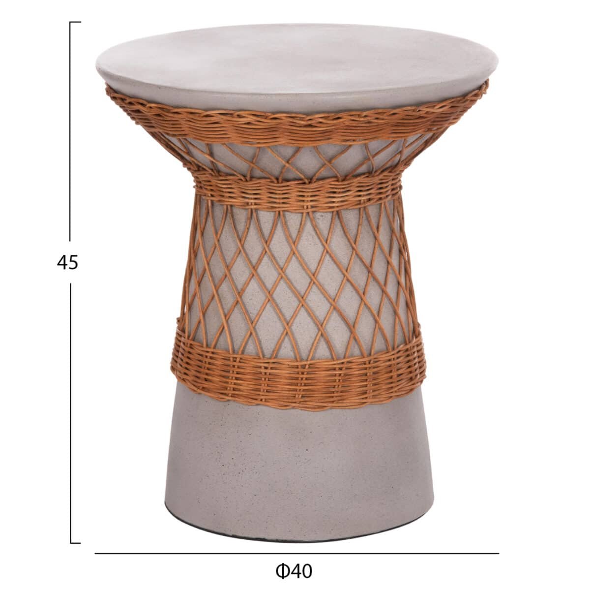 ΒΟΗΘΗΤΙΚΟ ΤΡΑΠΕΖΙ ΣΤΡΟΓΓΥΛΟ DELIA HM18167.03 FIBER CEMENT ΓΚΡΙ & RATTAN Φ40x45Υεκ - Image 2