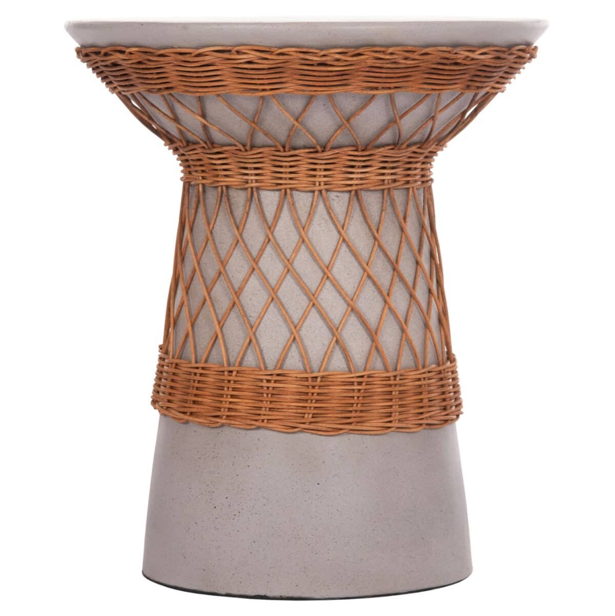 ΒΟΗΘΗΤΙΚΟ ΤΡΑΠΕΖΙ ΣΤΡΟΓΓΥΛΟ DELIA HM18167.03 FIBER CEMENT ΓΚΡΙ & RATTAN Φ40x45Υεκ - Image 3