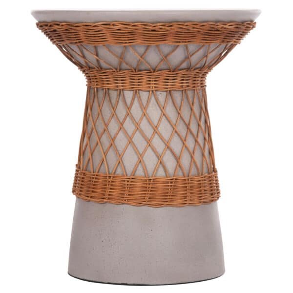 ΒΟΗΘΗΤΙΚΟ ΤΡΑΠΕΖΙ ΣΤΡΟΓΓΥΛΟ DELIA HM18167.03 FIBER CEMENT ΓΚΡΙ & RATTAN Φ40x45Υεκ - Image 3