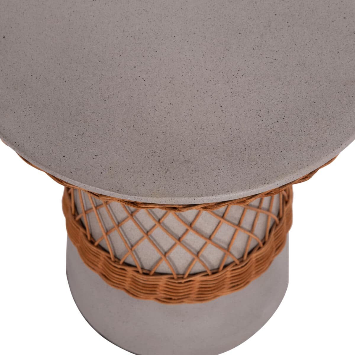 ΒΟΗΘΗΤΙΚΟ ΤΡΑΠΕΖΙ ΣΤΡΟΓΓΥΛΟ DELIA HM18167.03 FIBER CEMENT ΓΚΡΙ & RATTAN Φ40x45Υεκ - Image 9