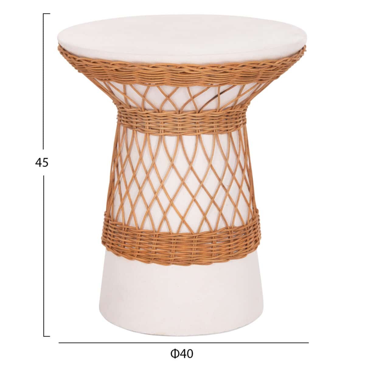 ΒΟΗΘΗΤΙΚΟ ΤΡΑΠΕΖΙ ΣΤΡΟΓΓΥΛΟ DELIA HM18167.02 FIBER CEMENT ΛΕΥΚΟ & RATTAN Φ40x45Υεκ - Image 2