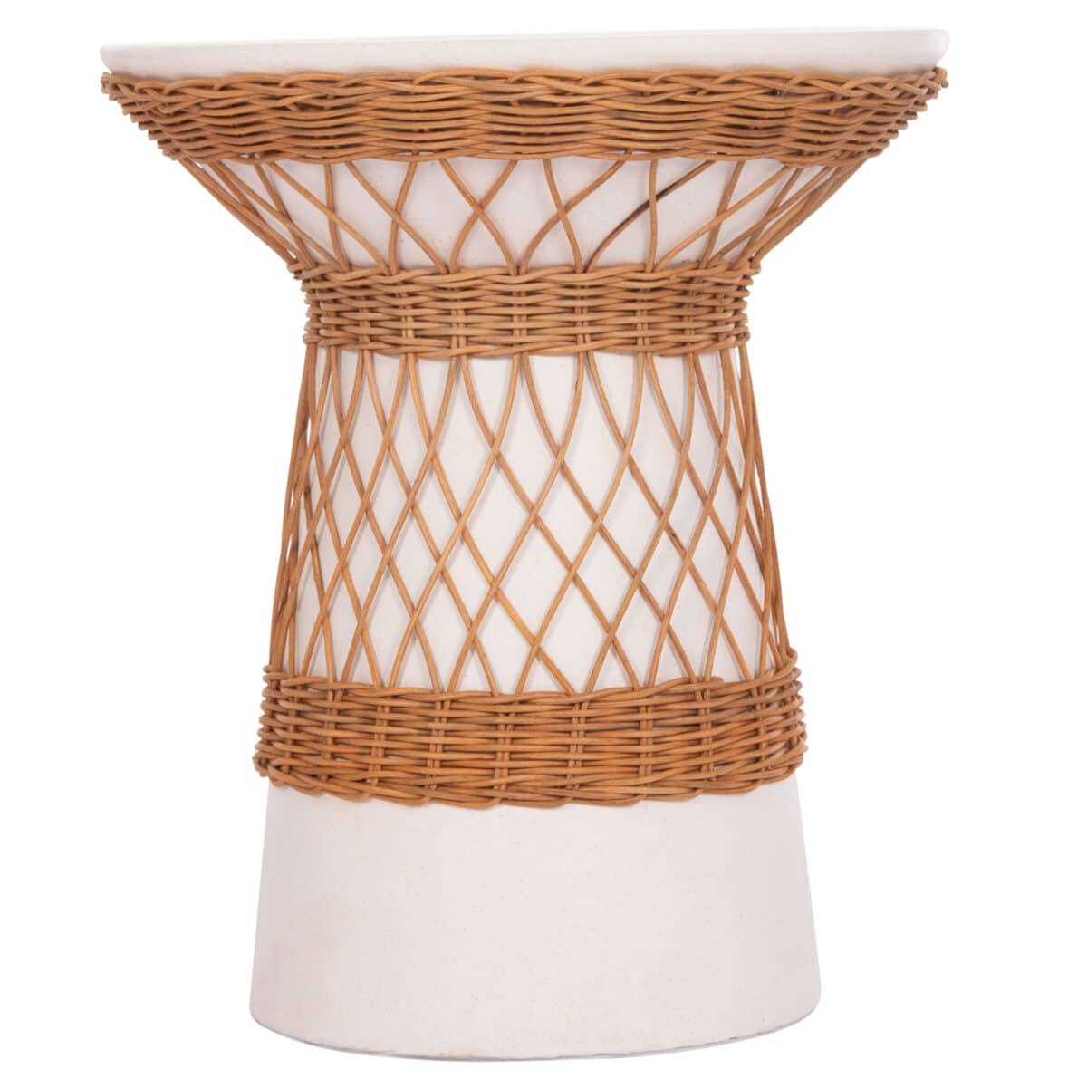 ΒΟΗΘΗΤΙΚΟ ΤΡΑΠΕΖΙ ΣΤΡΟΓΓΥΛΟ DELIA HM18167.02 FIBER CEMENT ΛΕΥΚΟ & RATTAN Φ40x45Υεκ - Image 3