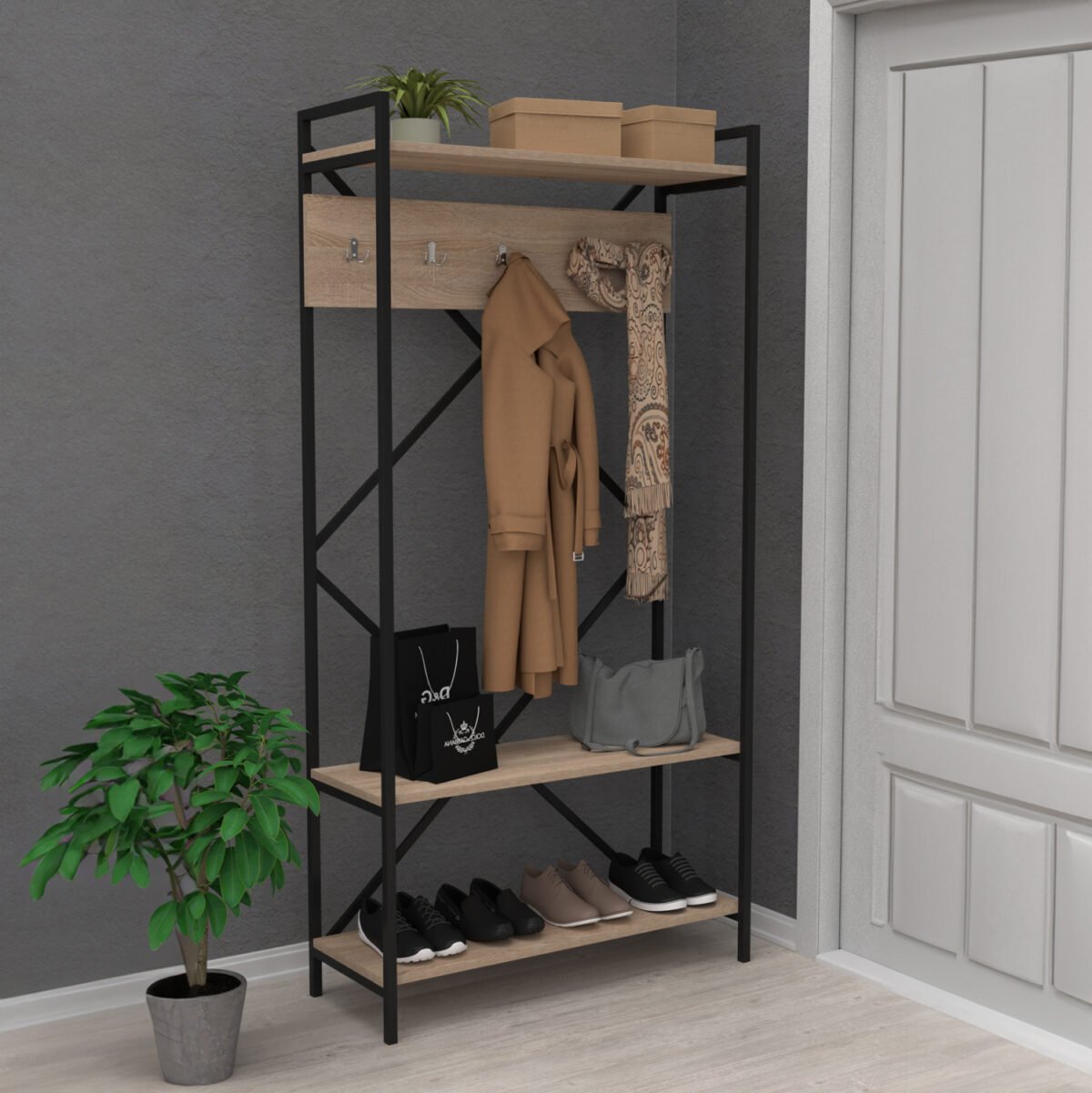 ΕΠΙΠΛΟ ΕΙΣΟΔΟΥ NAVIS HM18188 ΜΕΛΑΜΙΝΗ ΣΟΝΑΜΑ-ΜΑΥΡΟΣ ΜΕΤΑΛ.ΣΚΕΛΕΤΟΣ 90x34x180Υεκ. - Image 3