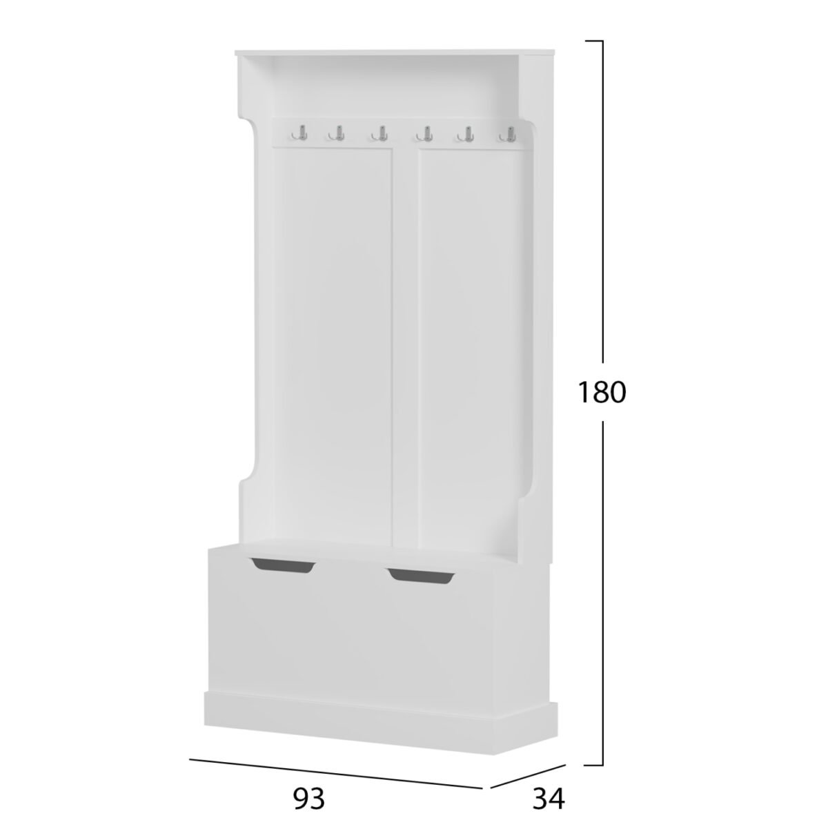 ΕΠΙΠΛΟ ΕΙΣΟΔΟΥ KAYLOR HM2475.03 ΜΕ ΚΡΕΜΑΣΤΡΕΣ&ΑΠΟΘ.ΧΩΡΟ-MDF ΣΕ ΛΕΥΚΟ 93x34x180Υεκ - Image 2