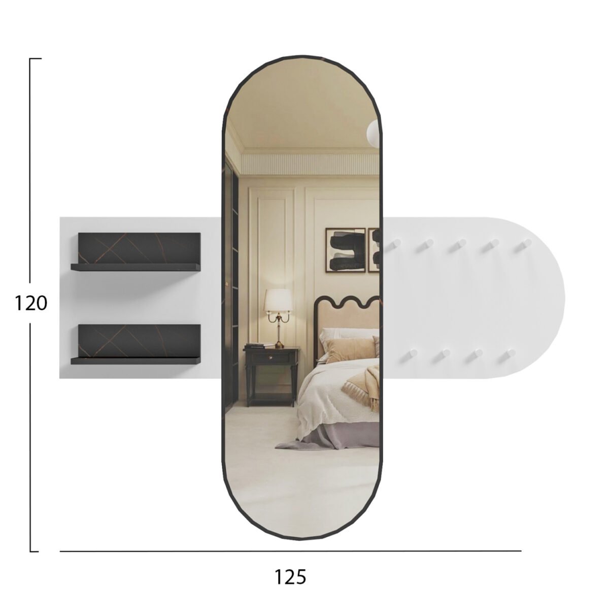 ΕΠΙΠΛΟ ΕΙΣΟΔΟΥ ΜΕ ΚΑΘΡΕΦΤΗ CHERYL HM9049.11 ΛΕΥΚΗ ΜΕΛΑΜΙΝΗ-ΜΑΥΡΟ ΜΑΡΜΑΡΟ 125x40x120Yεκ. - Image 2