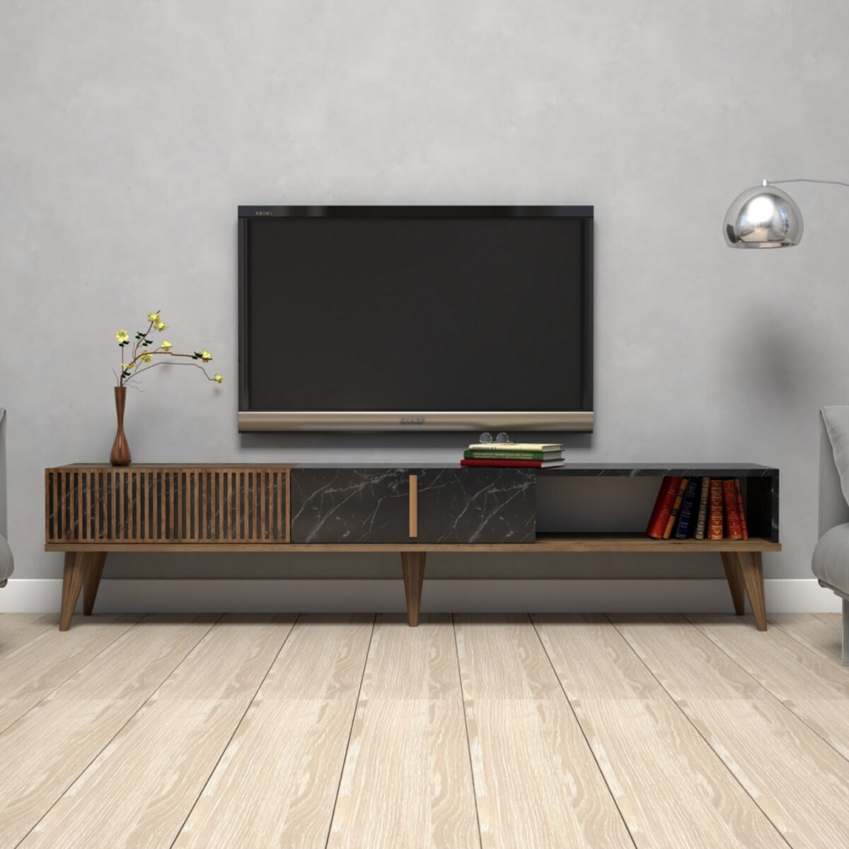 ΕΠΙΠΛΟ ΤΗΛΕΟΡΑΣΗΣ HM9512.02 ΜΕΛΑΜΙΝΗΣ ΚΑΡΥΔΙ ΚΑΙ ΟΨΗ ΜΑΥΡΟΥ ΜΑΡΜΑΡΟΥ 180x35x40Yεκ. - Image 4