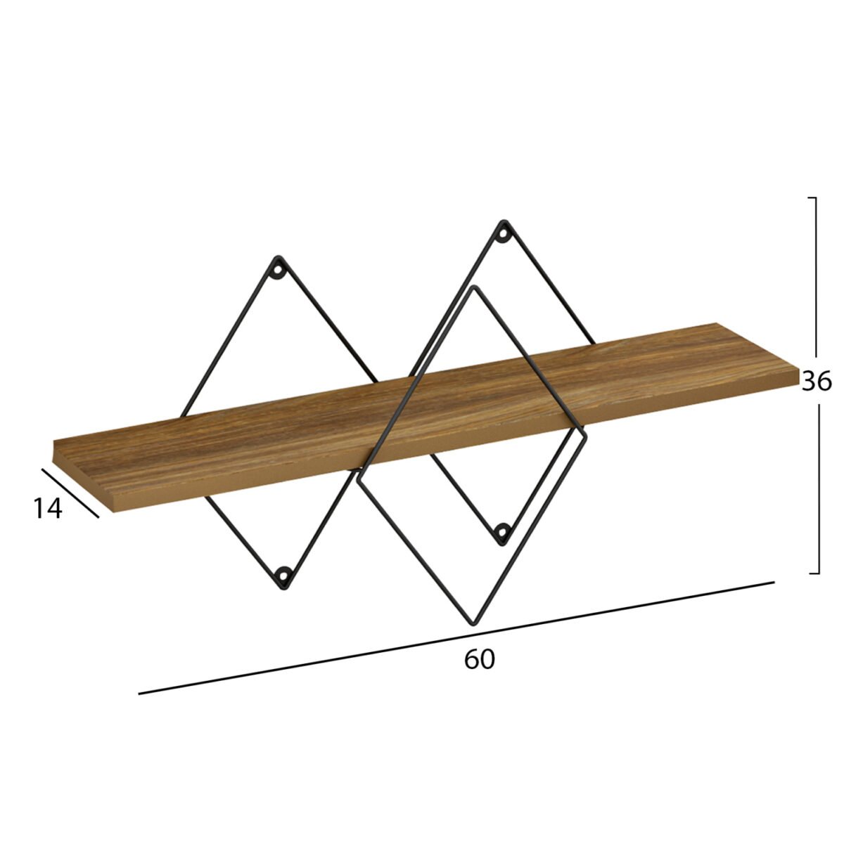 ΕΠΙΤΟΙΧΙΟ ΡΑΦΙ CHANTRIA HM8934.11 ΜΕΛΑΜΙΝΗ ΣΕ ΟΑΚ ΧΡΩΜΑ-ΜΕΤΑΛΛΟ ΜΑΥΡΟ 60x14x36Υεκ. - Image 2