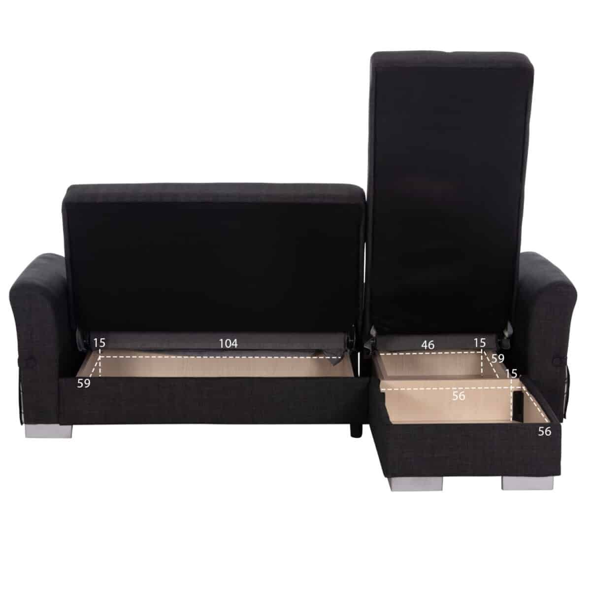 ΓΩΝΙΑΚΟΣ ΚΑΝΑΠΕΣ-ΚΡΕΒΑΤΙ ΜΕ ΑΠΟΘ. ΧΩΡΟ BRONKO HM3291.01 ΑΝΘΡΑΚΙ ΥΦΑΣΜΑ 218x138x77Y - Image 5