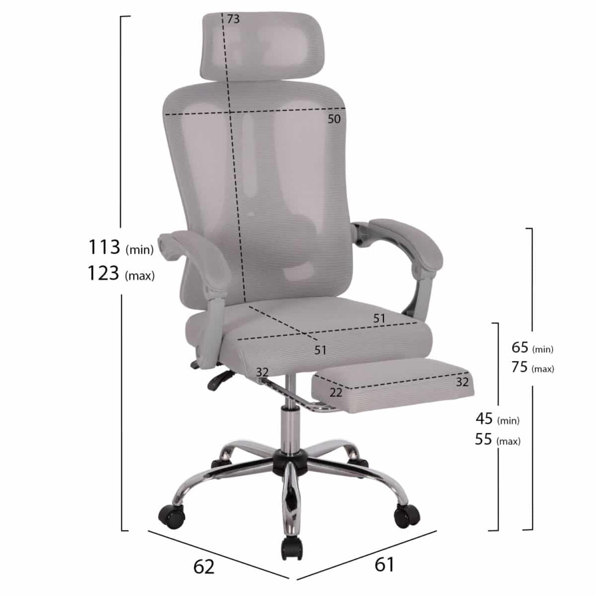 ΚΑΡΕΚΛΑ ΓΡΑΦΕΙΟΥ BARNET HM18258.02 ΓΚΡΙ MESH-ΓΚΡΙ ΣΚΕΛΕΤΟΣ NYLON 61x62x123Υ - Image 2