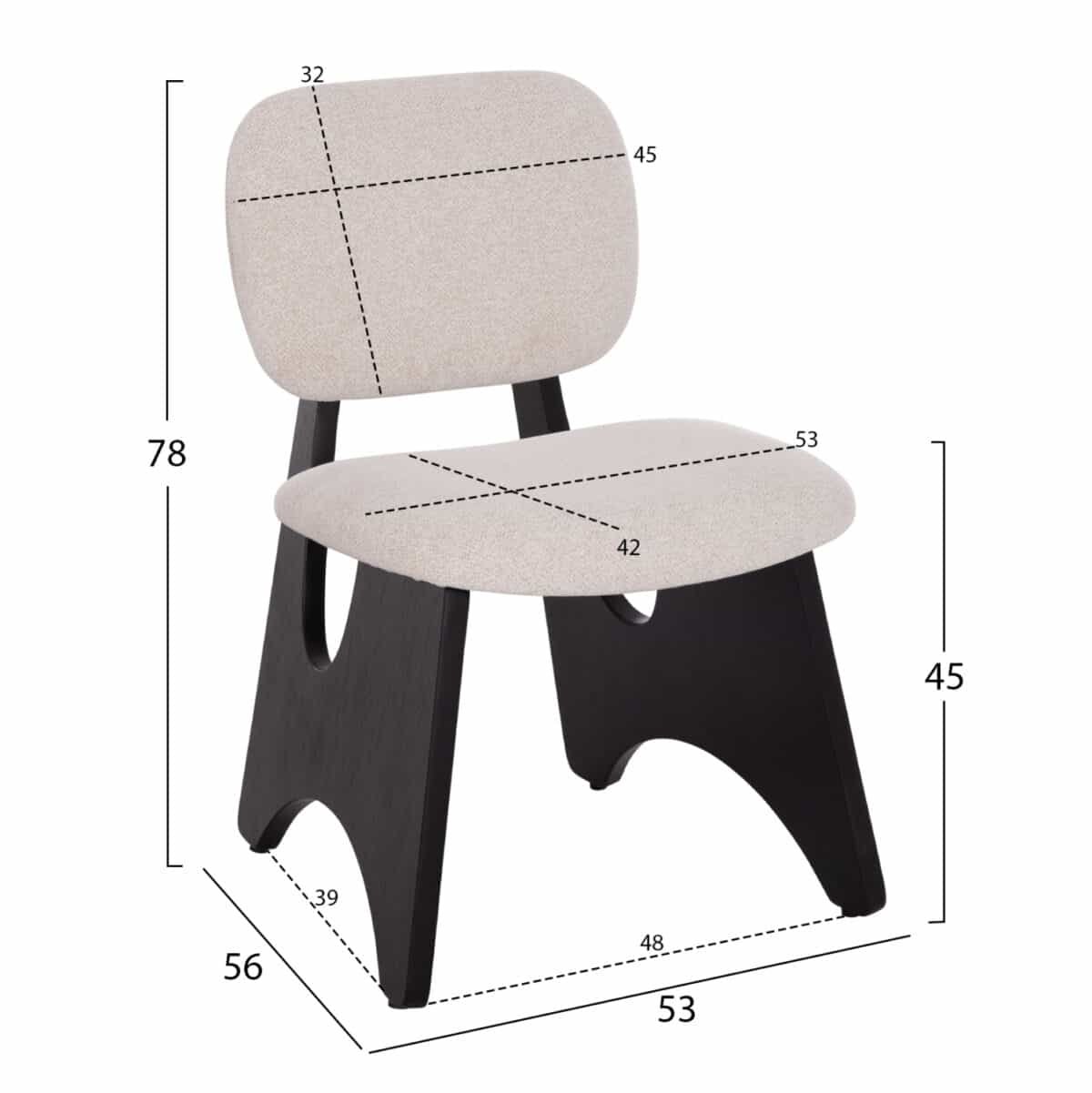 ΚΑΡΕΚΛΑ ΤΡΑΠΕΖΑΡΙΑΣ BELLISI HM18248.02 ΕΚΡΟΥ ΥΦΑΣΜΑ-PLYWOOD ΣΕ ΜΑΥΡΟ 53x56x78Υεκ. - Image 2