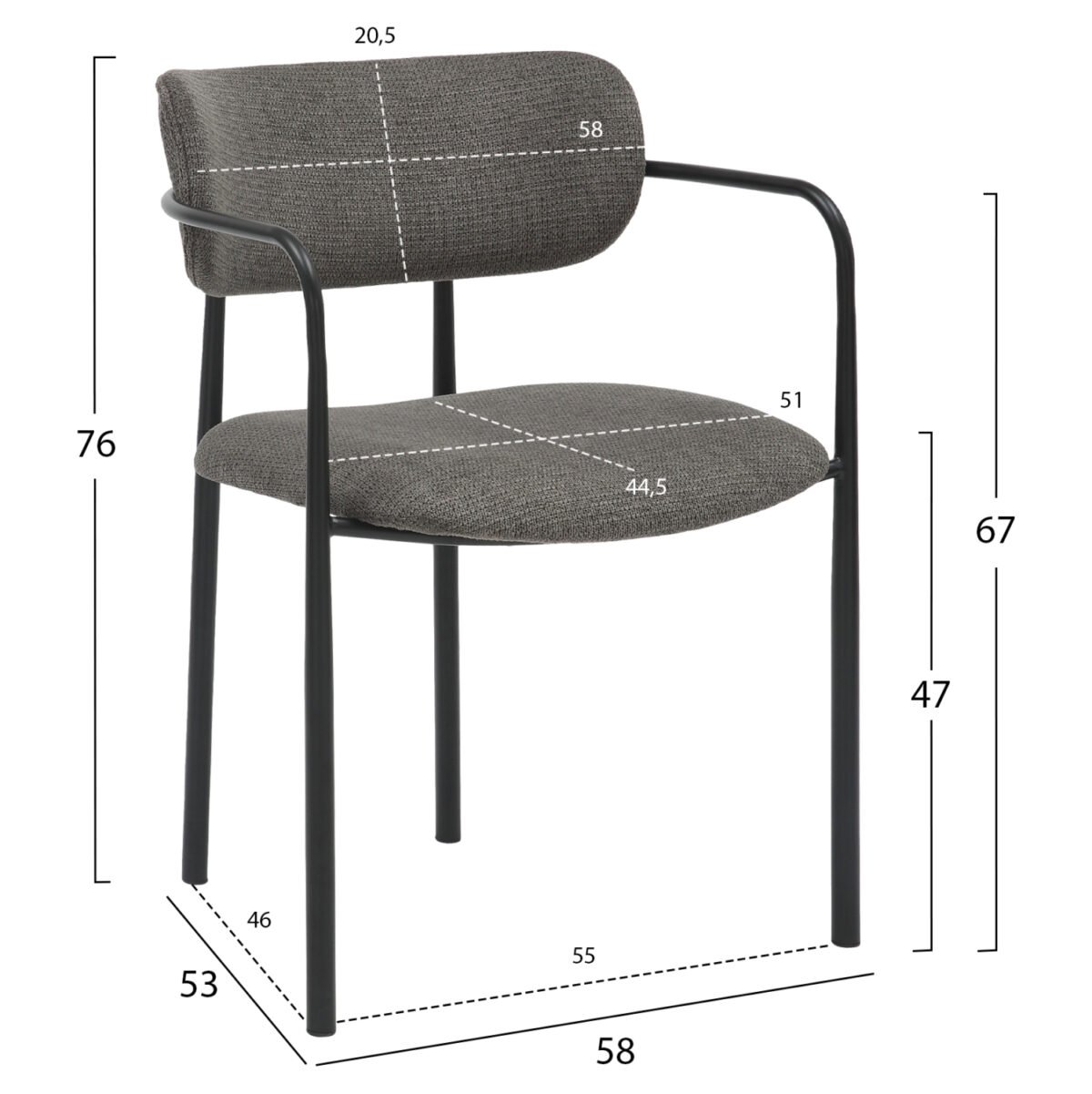 ΚΑΡΕΚΛΑ ΤΡΑΠΕΖΑΡΙΑΣ KRITTER HM9994.02 ΜΑΥΡΟ ΜΕΤΑΛΛΟ-ΣΚΟΥΡΟ ΓΚΡΙ ΥΦΑΣΜΑ 58x53x76Υεκ. - Image 2