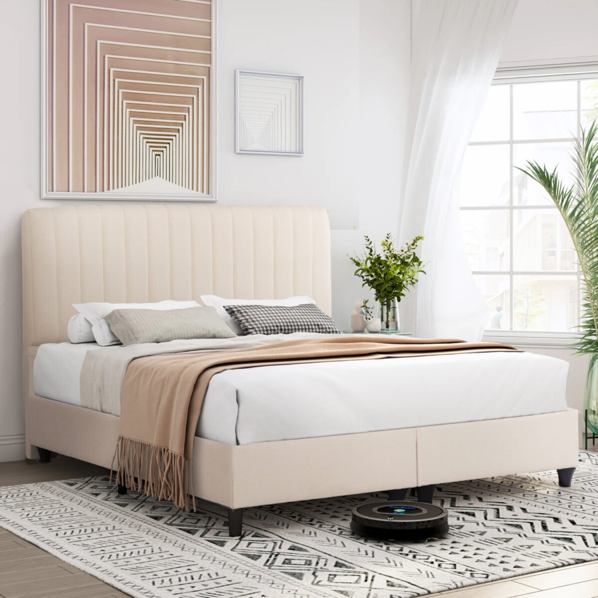 ΚΡEΒΑΤΙ ΔΙΠΛΟ LUTHER HM717 ΜΠΕΖ ΥΦΑΣΜΑ ΓΙΑ ΣΤΡΩΜΑ 160x200εκ. - Image 2