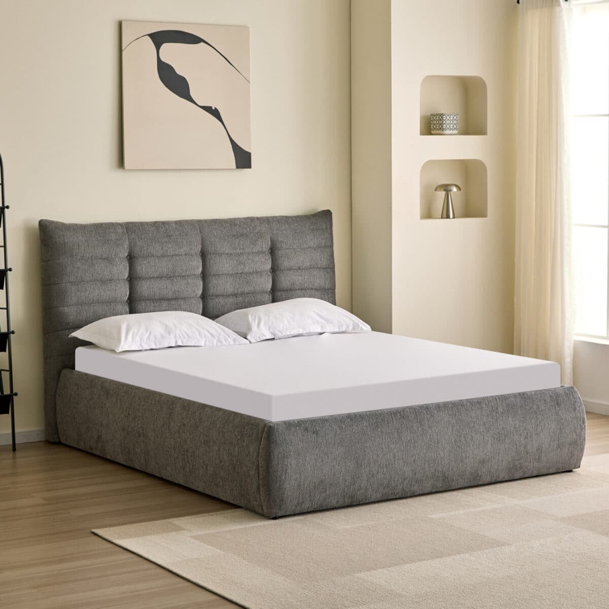 ΚΡΕΒΑΤΙ ΔΙΠΛΟ SANDRA HM732.01 ΓΚΡΙ ΥΦΑΣΜΑ & ΑΠΟΘΗΚΕΥΤΙΚΟΣ ΧΩΡΟΣ ΓΙΑ ΣΤΡΩΜΑ 160x200εκ - Image 2