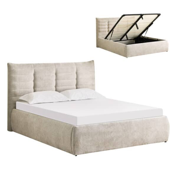 ΚΡΕΒΑΤΙ ΔΙΠΛΟ SANDRA HM732.03 ΜΠΕΖ ΥΦΑΣΜΑ & ΑΠΟΘΗΚΕΥΤΙΚΟΣ ΧΩΡΟΣ ΓΙΑ  ΣΤΡΩΜΑ 160x200εκ