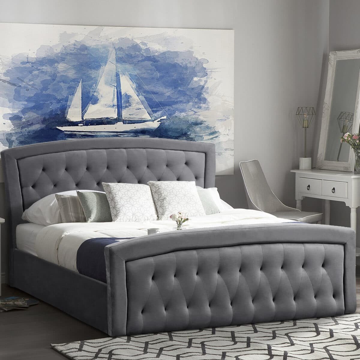 ΚΡΕΒΑΤΙ ΔΙΠΛΟ ΜΕ ΣΤΡΩΜΑ & ΑΠΟΘ.ΧΩΡΟ ODELIA HM21279.01 ΓΚΡΙ ΒΕΛΟΥΔΟ--ΓΙΑ 160x200εκ - Image 2