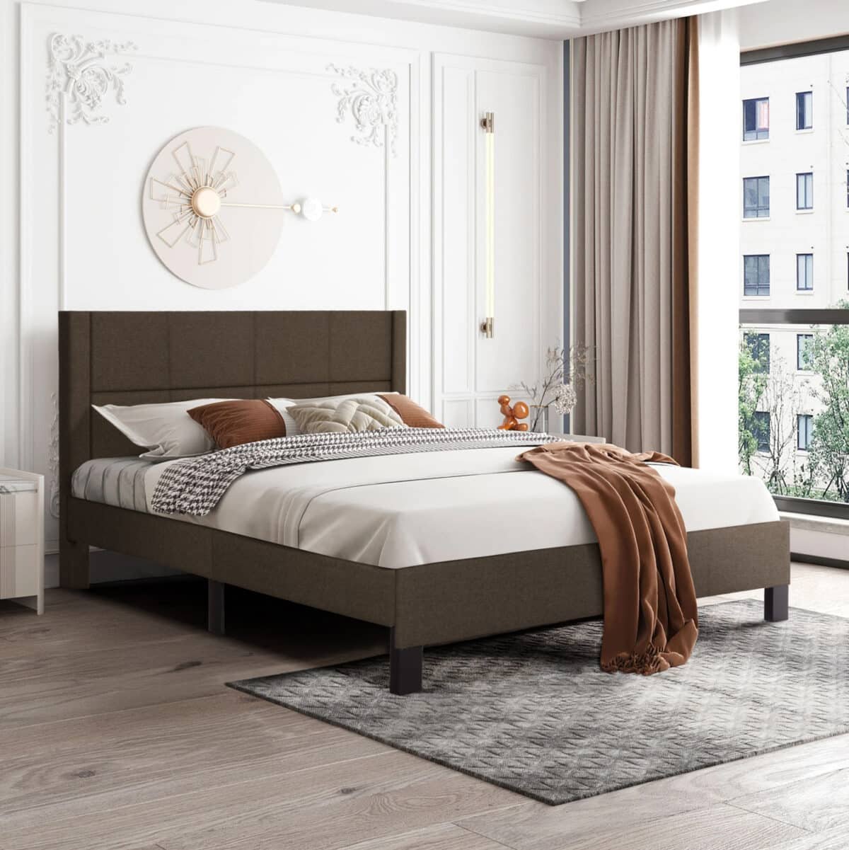 ΚΡΕΒΑΤΙ ΔΙΠΛΟ & ΣΤΡΩΜΑ TRILLOP HM21202.13 ΚΑΦΕ ΥΦΑΣΜΑ--ΓΙΑ 160x200εκ - Image 2