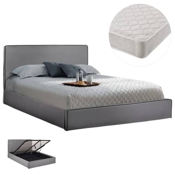 ΚΡΕΒΑΤΙ ΔΙΠΛΟ & ΣΤΡΩΜΑ ALLIE HM21273.01 ΓΚΡΙ ΥΦΑΣΜΑ ΜΕ ΑΠΟΘ.ΧΩΡΟ--ΓΙΑ 160x200 εκ.