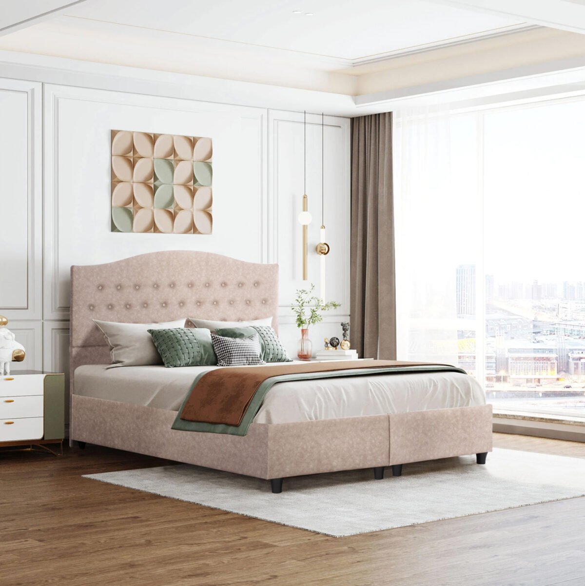 ΚΡΕΒΑΤΙ MALENA HM638.22 ΜΠΕΖ ΥΦΑΣΜΑ Τ. NUBUCK ΓΙΑ ΣΤΡΩΜΑ 150x200εκ. - Image 2