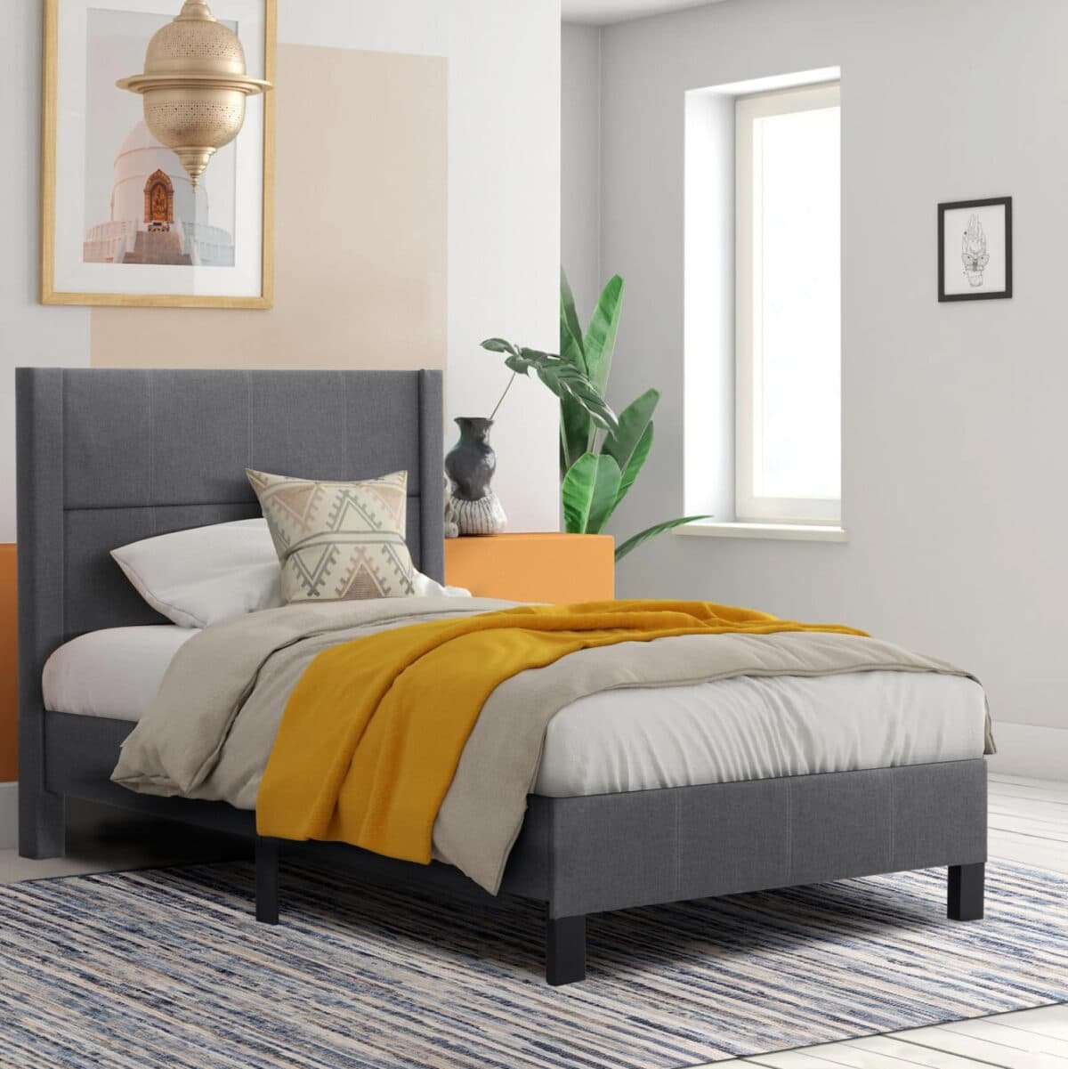 ΚΡΕΒΑΤΙ TRILLOP HM667.12 ΓΚΡΙ ΥΦΑΣΜΑ ΓΙΑ ΜΟΝΟ ΣΤΡΩΜΑ 120X200εκ. - Image 2