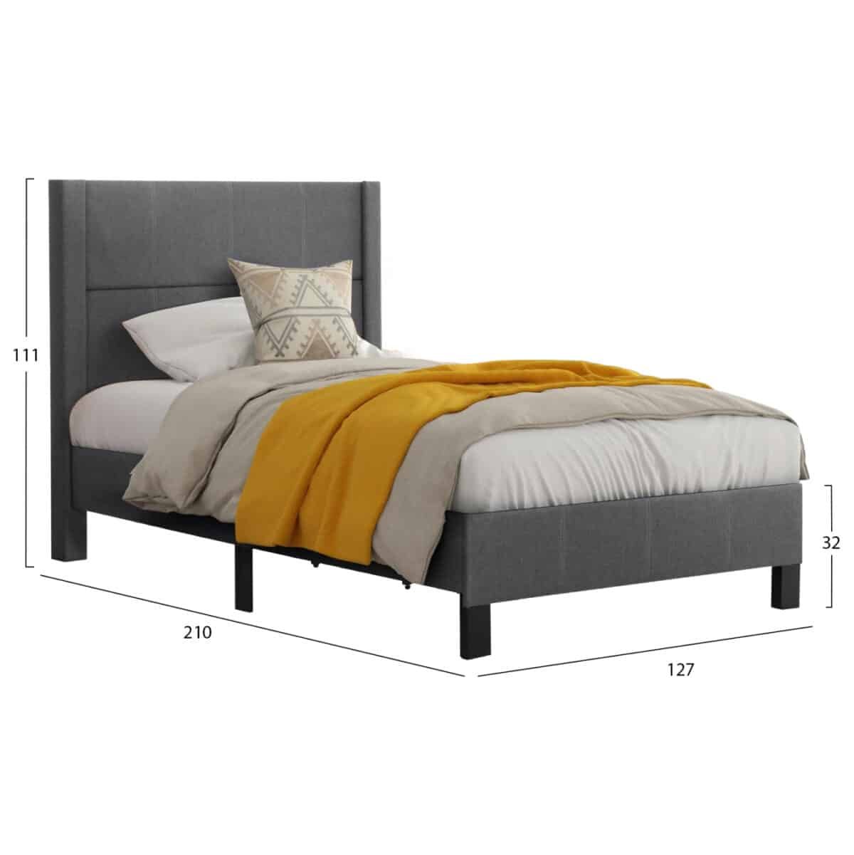 ΚΡΕΒΑΤΙ TRILLOP HM667.12 ΓΚΡΙ ΥΦΑΣΜΑ ΓΙΑ ΜΟΝΟ ΣΤΡΩΜΑ 120X200εκ. - Image 3