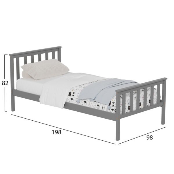 ΚΡΕΒΑΤΙ GIMLY HM675.05 ΜΑΣΙΦ ΞΥΛΟ ΠΕΥΚΟΥ ΣΕ ΓΚΡΙ ΓΙΑ ΣΤΡΩΜΑ 190x90εκ. - Image 3