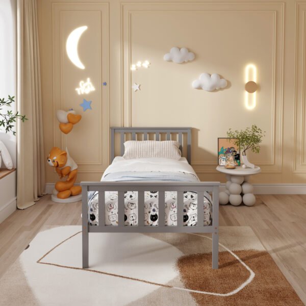 ΚΡΕΒΑΤΙ GIMLY HM675.05 ΜΑΣΙΦ ΞΥΛΟ ΠΕΥΚΟΥ ΣΕ ΓΚΡΙ ΓΙΑ ΣΤΡΩΜΑ 190x90εκ. - Image 4