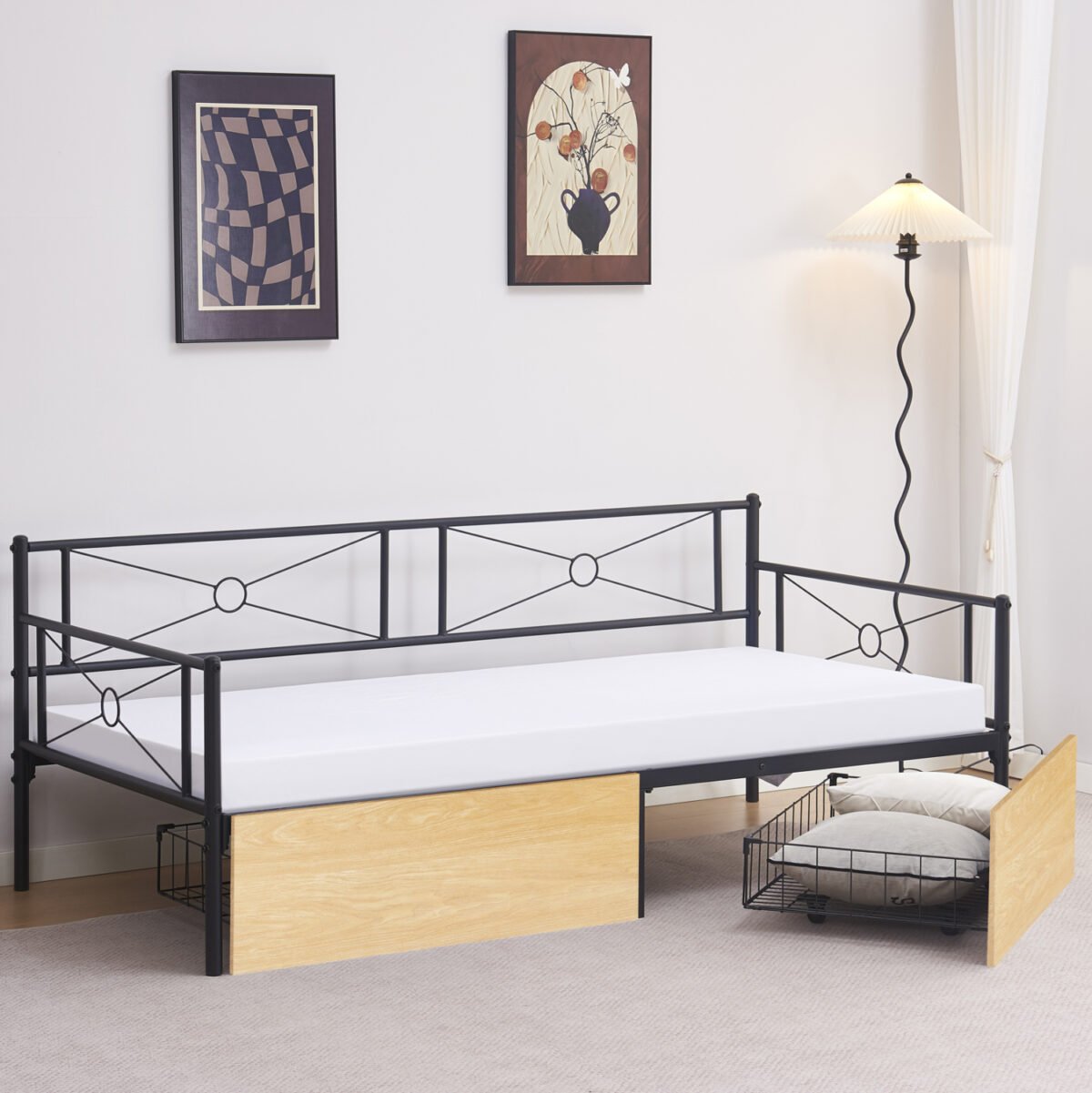 ΚΡΕΒΑΤΙ-ΚΑΝΑΠΕΣ BERNIE HM21120.02 ΜΑΥΡΟΣ ΜΕΤΑΛ.ΣΚΕΛΕΤΟΣ & 2 SONAMA ΣΥΡΤΑΡΙΑ-190x90εκ. - Image 2