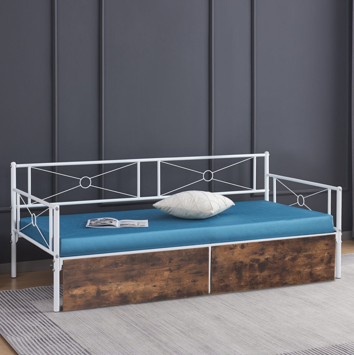 ΚΡΕΒΑΤΙ-ΚΑΝΑΠΕΣ BERNIE HM21121.01 ΛΕΥΚΟΣ ΜΕΤΑΛ.ΣΚΕΛΕΤΟΣ & 2 ΣΥΡΤΑΡΙΑ- ΓΙΑ 190x90εκ. - Image 2