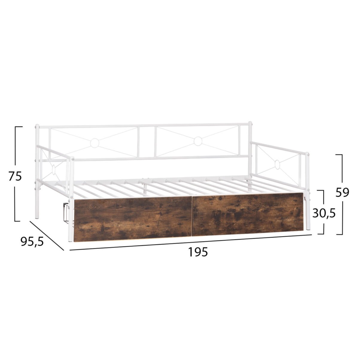 ΚΡΕΒΑΤΙ-ΚΑΝΑΠΕΣ BERNIE HM21121.01 ΛΕΥΚΟΣ ΜΕΤΑΛ.ΣΚΕΛΕΤΟΣ & 2 ΣΥΡΤΑΡΙΑ- ΓΙΑ 190x90εκ. - Image 3