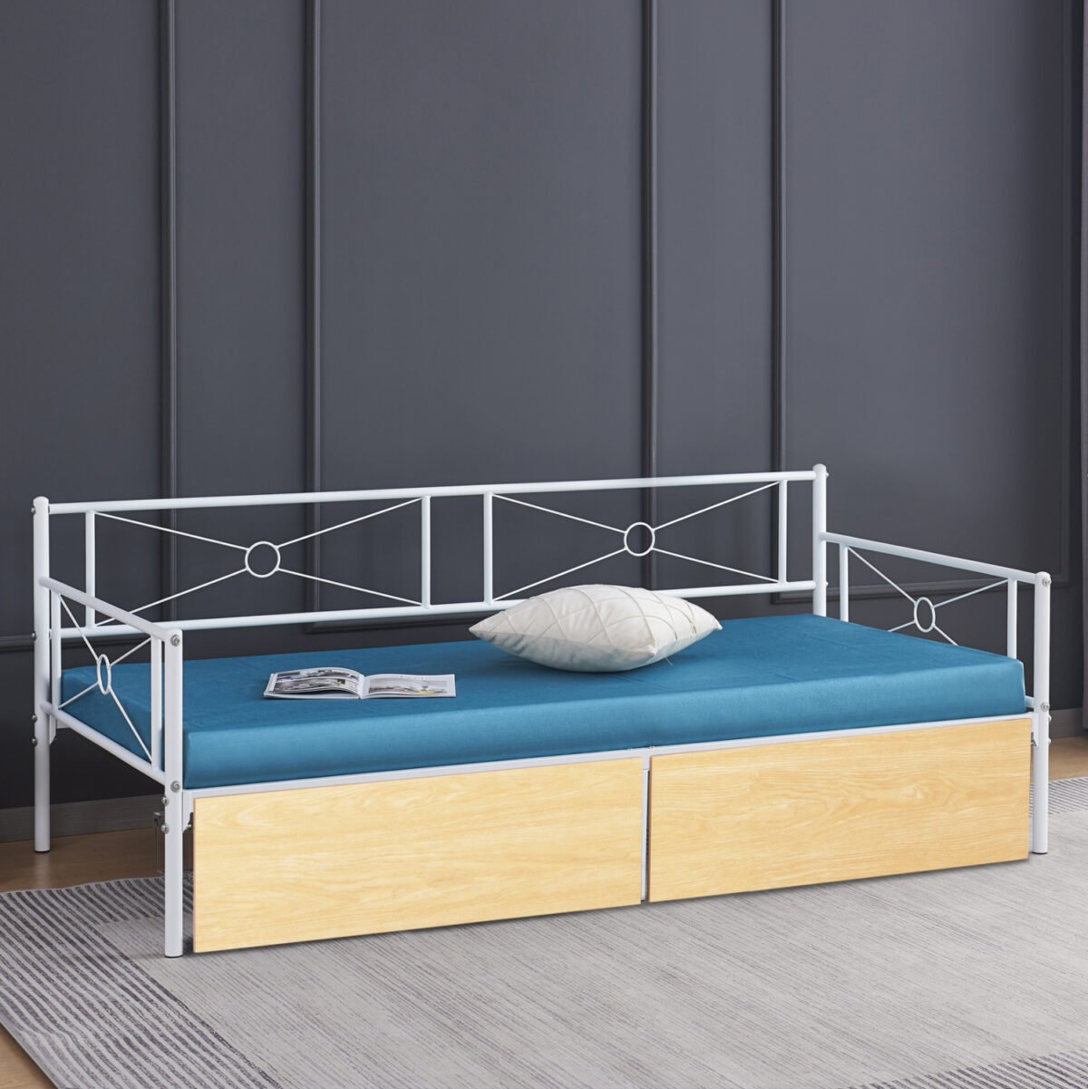 ΚΡΕΒΑΤΙ-ΚΑΝΑΠΕΣ BERNIE HM21121.02 ΛΕΥΚΟ ΜΕΤΑΛΛΟ & 2 SONAMA ΣΥΡΤΑΡΙΑ- ΓΙΑ 190x90εκ. - Image 2