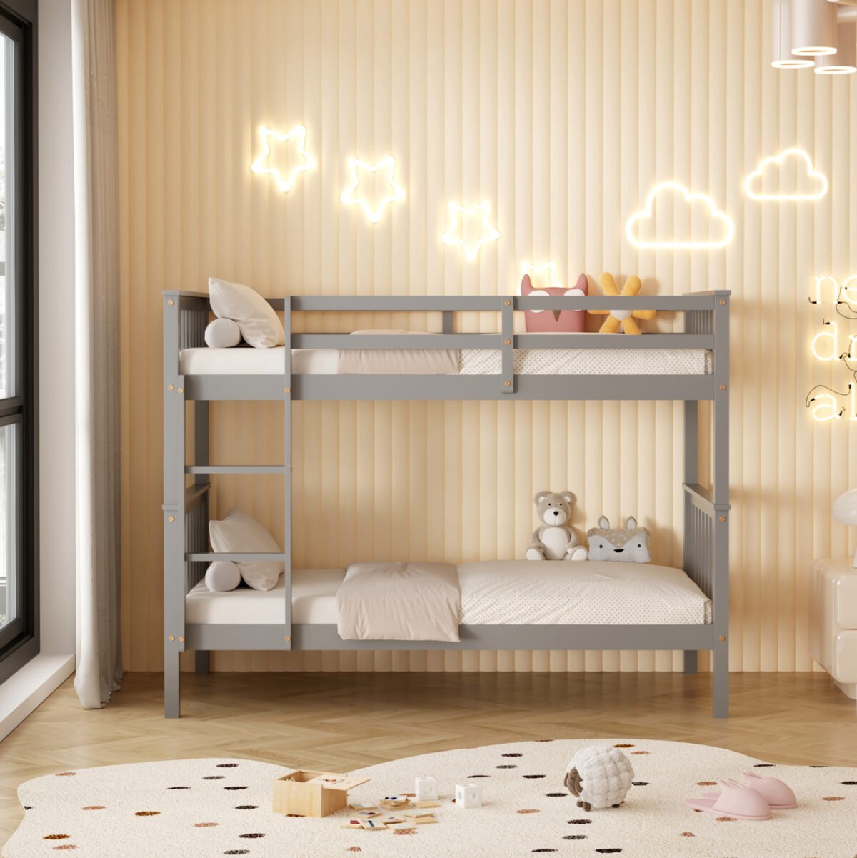 ΚΡΕΒΑΤΙ ΚΟΥΚΕΤΑ ΠΑΙΔΙΚΟ LANTAI HM682.05 ΞΥΛΟ ΠΕΥΚΟΥ ΣΕ ΓΚΡΙ- ΣΤΡΩΜΑΤΑ 190x90εκ - Image 5