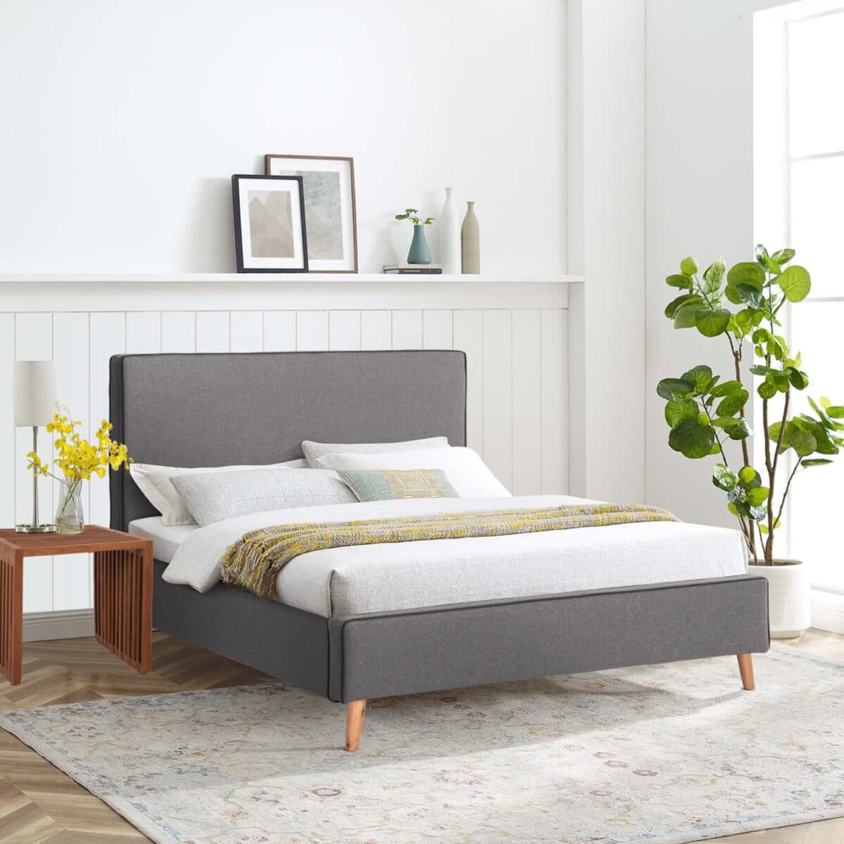 ΚΡΕΒΑΤΙ ΜΕ ΣΤΡΩΜΑ INDRA HM21280.01 ΓΚΡΙ ΥΦΑΣΜΑ--ΓΙΑ 160x200εκ - Image 2