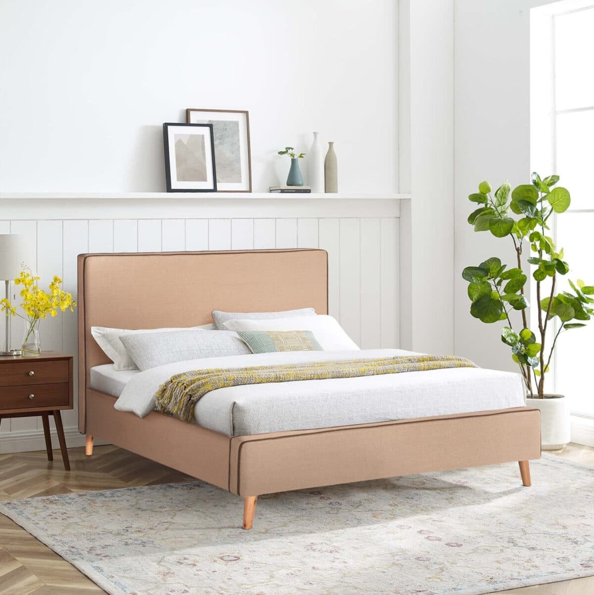 ΚΡΕΒΑΤΙ ΜΕ ΣΤΡΩΜΑ INDRA HM21280.02 ΜΠΕΖ ΥΦΑΣΜΑ--ΓΙΑ 160x200εκ - Image 2