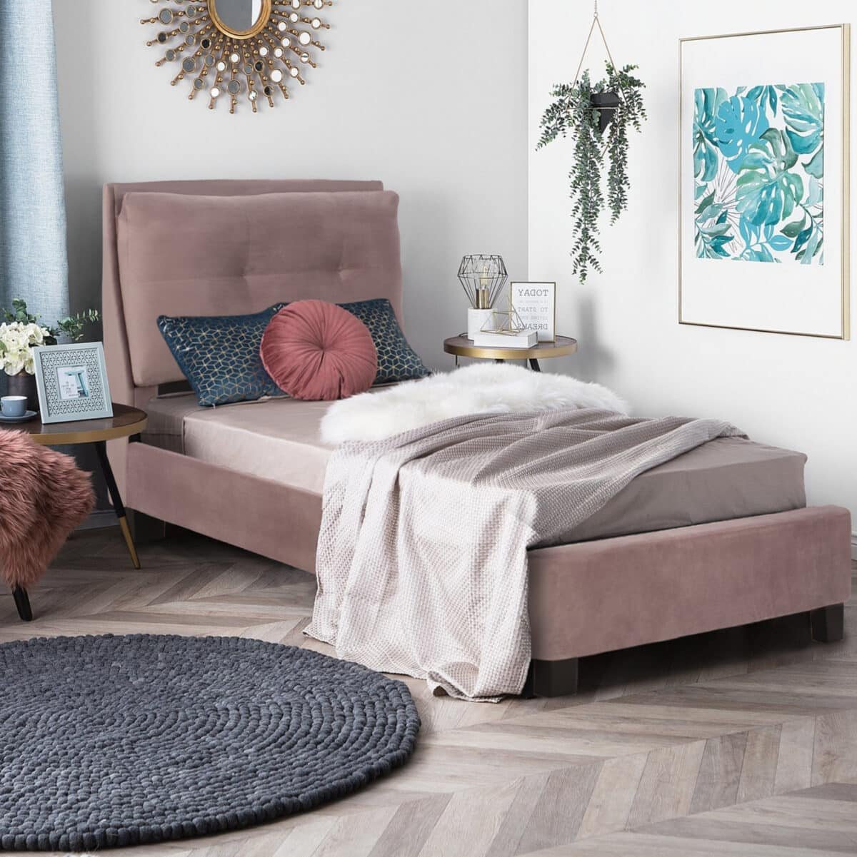 ΚΡΕΒΑΤΙ ΜΕ ΣΤΡΩΜΑ RILEY HM21282.02 ΣΑΠΙΟ ΜΗΛΟ ΒΕΛΟΥΔΟ--ΓΙΑ 90x200εκ - Image 2