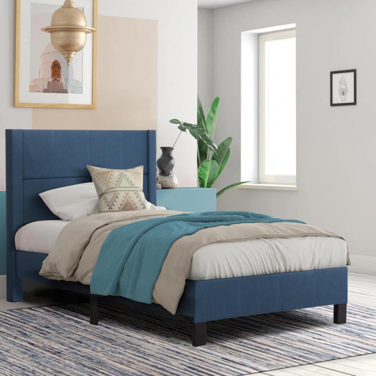 ΚΡΕΒΑΤΙ ΜΟΝΟ & ΣΤΡΩΜΑ TRILLOP HM21203.14 ΜΠΛΕ ΥΦΑΣΜΑ--ΓΙΑ 120x200εκ - Image 2