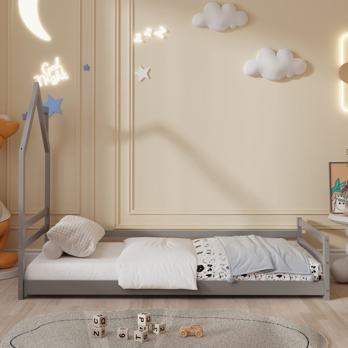 ΚΡΕΒΑΤΙ ΠΑΙΔΙΚΟ HOUSER HM676.05 τ.MONTESSORI ΞΥΛΟ ΠΕΥΚΟ ΓΚΡΙ- 190x90εκ - Image 5