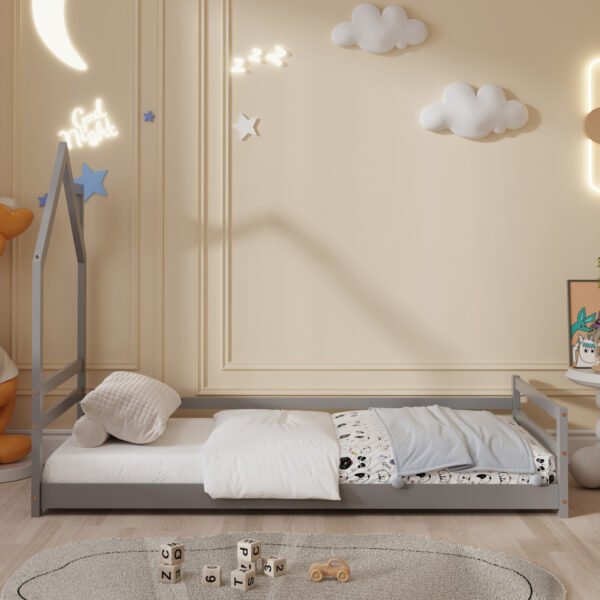 ΚΡΕΒΑΤΙ ΠΑΙΔΙΚΟ HOUSER HM676.05 τ.MONTESSORI ΞΥΛΟ ΠΕΥΚΟ ΓΚΡΙ- 190x90εκ - Image 5