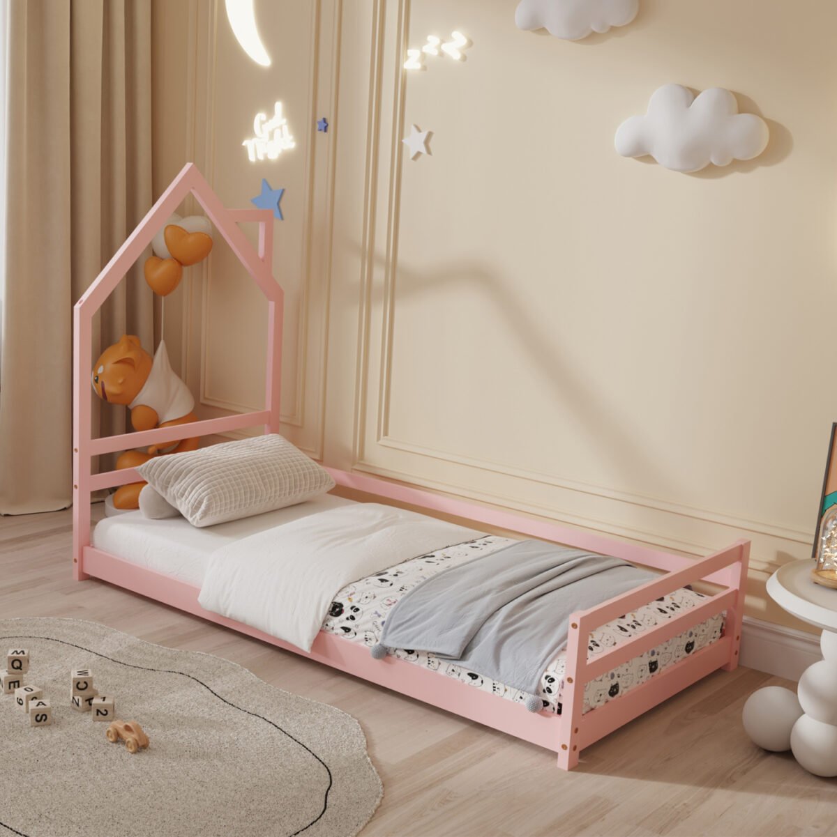 ΚΡΕΒΑΤΙ ΠΑΙΔΙΚΟ HOUSER HM676.06 τ.MONTESSORI ΞΥΛΟ ΠΕΥΚΟ ΡΟΖ- 190x90εκ - Image 2