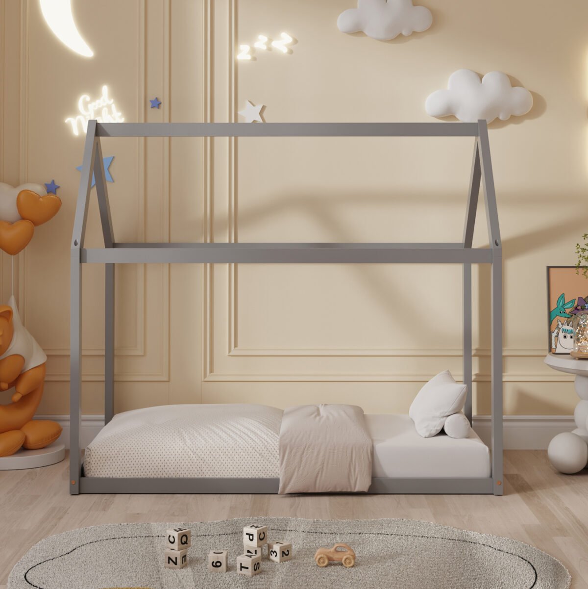 ΚΡΕΒΑΤΙ ΠΑΙΔΙΚΟ PEPE HM678.05 τ.MONTESSORI ΞΥΛΟ ΠΕΥΚΟ ΓΚΡΙ- 140x70εκ - Image 4