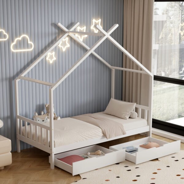 ΚΡΕΒΑΤΙ ΠΑΙΔΙΚΟ KLARICE HM680.03 τ.MONTESSORI-2 ΣΥΡΤΑΡΙΑ-ΞΥΛΟ ΠΕΥΚΟΥ ΛΕΥΚΟ-190x90εκ - Image 4